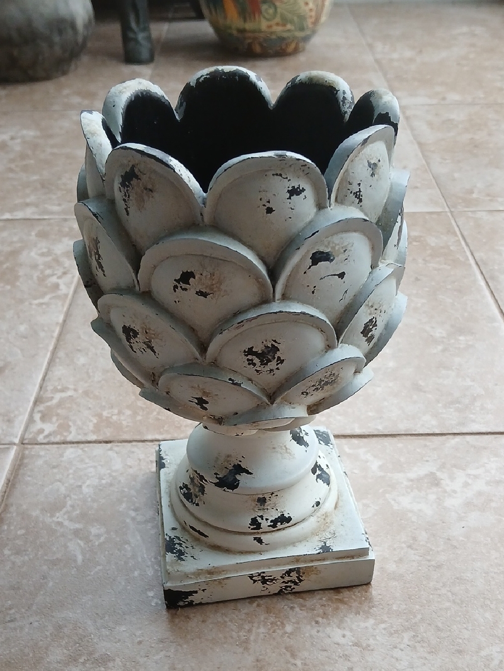 🌿 Hobby Lobby Distressed Pale Gray Scalloped Pedestal Vase